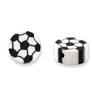 Polymeer kralen voetbal Black-white, 5 stuks