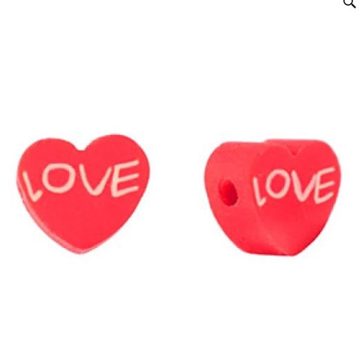 Polymeerkralen hart rood,  5 stuks
