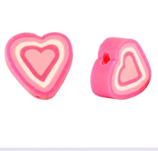 Polymeer kralen hart Multicolour Pink, 6 stuks