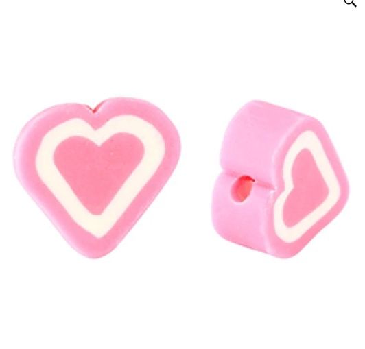 Polymeerkralen hart Pink White, 5 stuks