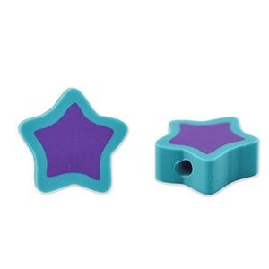 Polymeer kralen ster Purple-turquoise blue, 5 stuks