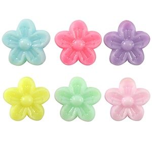 Acryl look kralen bloem Multicolour pastel 15mm, 10 stuks