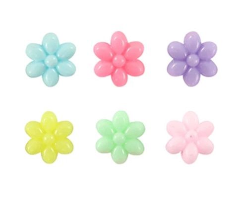 Acryl look kralen bloem Multicolour pastel 10mm, 15 stuks