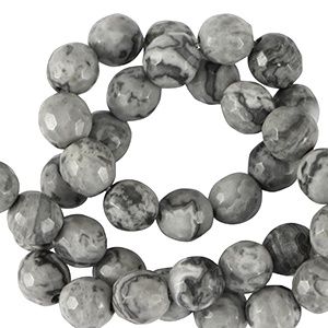Natuursteen kralen dolomiet 8mm facet geslepen Adagio grey, 3 stuks