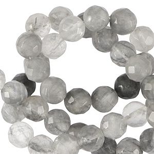 Natuursteen kralen 4mm facet geslepen Iced grey, 6 stuks