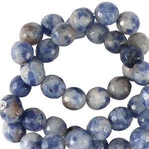 Natuursteen kralen sodaliet en microklien 4mm facet geslepen Dark blue-white, 8 stuks