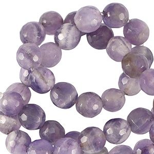 Natuursteen kralen kwarts 4mm facet geslepen Gentle violet purple, 5 stuks