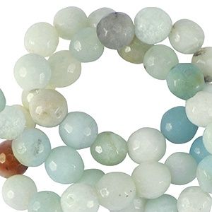 Natuursteen kralen chalcedoon (kwarts) 4mm facet geslepen Multicolour turquoise blue, 8 stuks