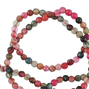 Natuursteen kralen 3mm facet geslepen Multicolor pink-green, 15 stuks