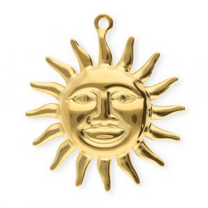 Roestvrij stalen (RVS) Stainless steel bedels zon met gezicht Goud