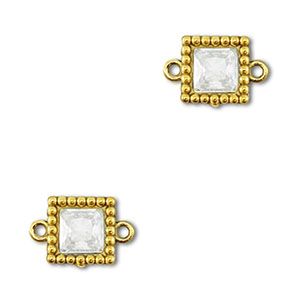 Roestvrij stalen (RVS) Stainless steel tussenstukken zirkonia vierkant Gold-transparent