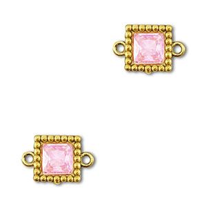 Roestvrij stalen (RVS) Stainless steel tussenstukken zirkonia vierkant Gold-light pink