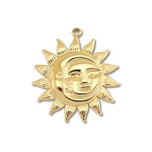 Roestvrij stalen (RVS) Stainless steel bedels maan &amp; zon Gold