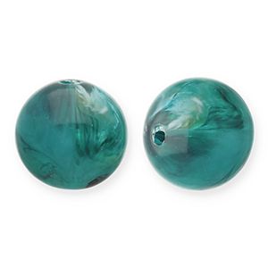 12mm acryl kralen rond Teal green-white