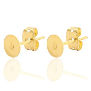 Roestvrij stalen (RVS) stainless steel oorbellen oorstekers voor 7mm cabochon en SS34 flatback Goud, per paar