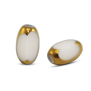 Ovale glaskralen facet White-gold 6x2,5mm , 10 stuks