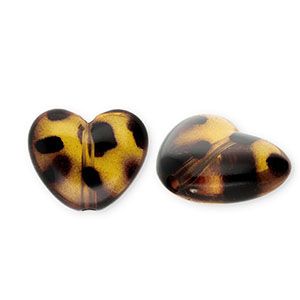 Acryl kralen hart met luipaardprint Transparent amber brown 16x19 mm , per stuk