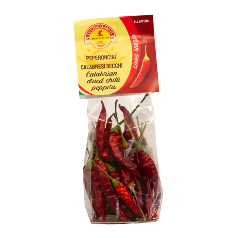 Knapperige gedroogde Calabrische pepers, geurig aroma