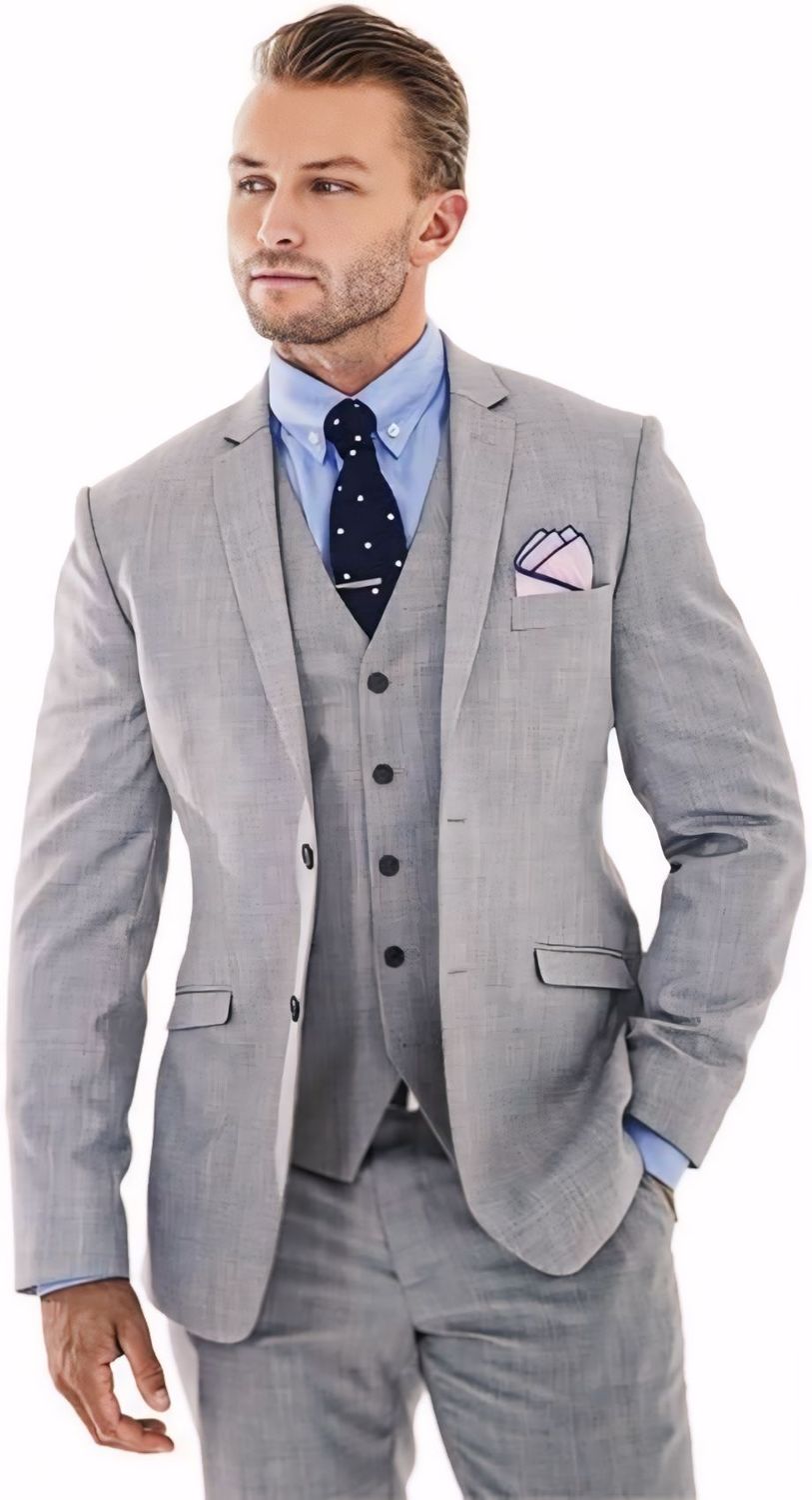 Men&#39;s 3 Pieces Linen Suit Slim Fit Summer Wedding Tuxedo Retro Grooms Prom Party Blazer Vest Pants