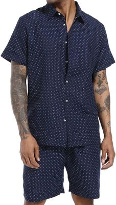 PASOK Men&#39;s Floral 2 Piece Tracksuit Casual Button Down Short Sleeve Hawaiian Shirt and Shorts Suit