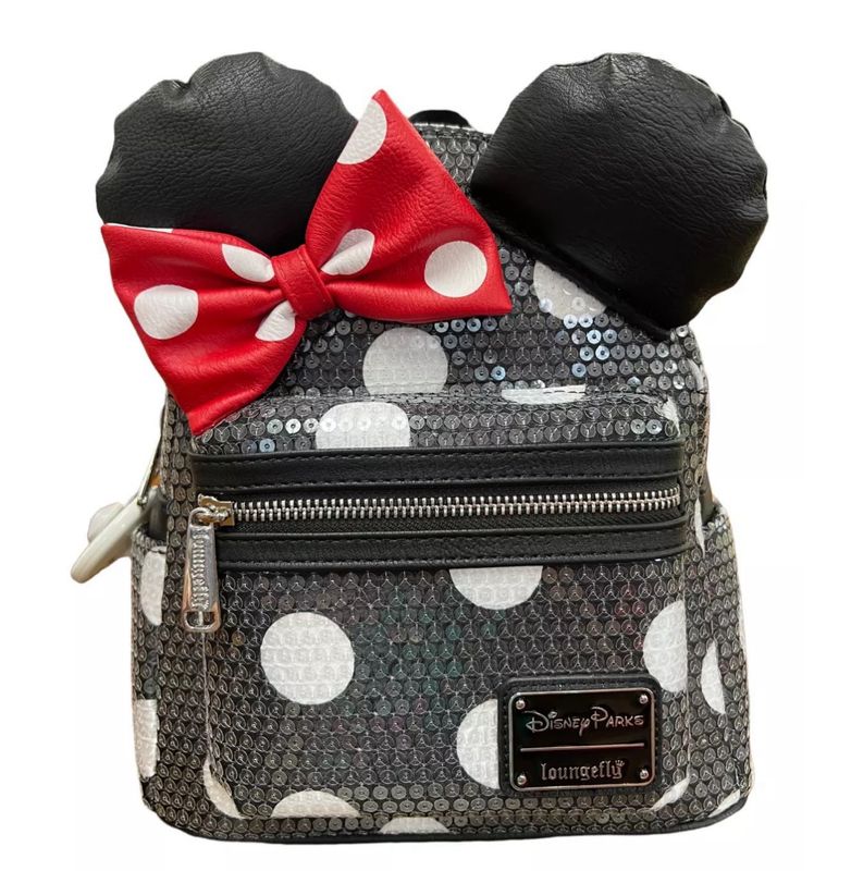 Loungefly Disney Parks Sequin Minnie Mouse Black Polka Dot Sequin Backpack