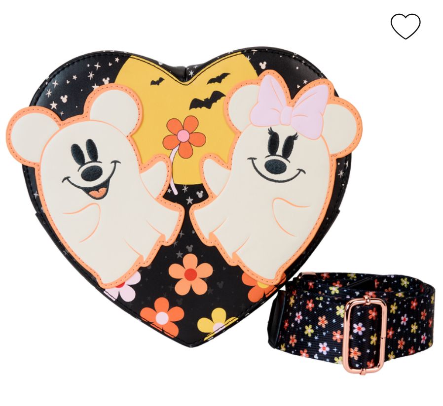 Mickey &amp; Minnie Floral Ghost Figural Heart Glow Crossbody Bag