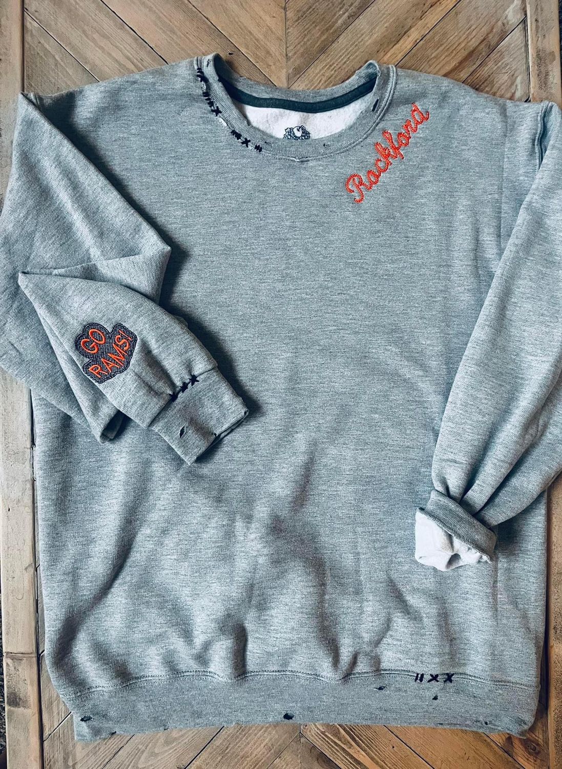 Distressed Embroidered Rockford Crewneck Sweatshirt