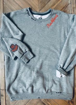 Distressed Embroidered Rockford Crewneck Sweatshirt