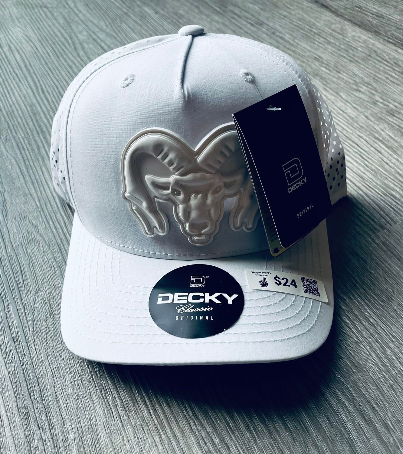 White on White Matte Ram Perforated Snapback Hat