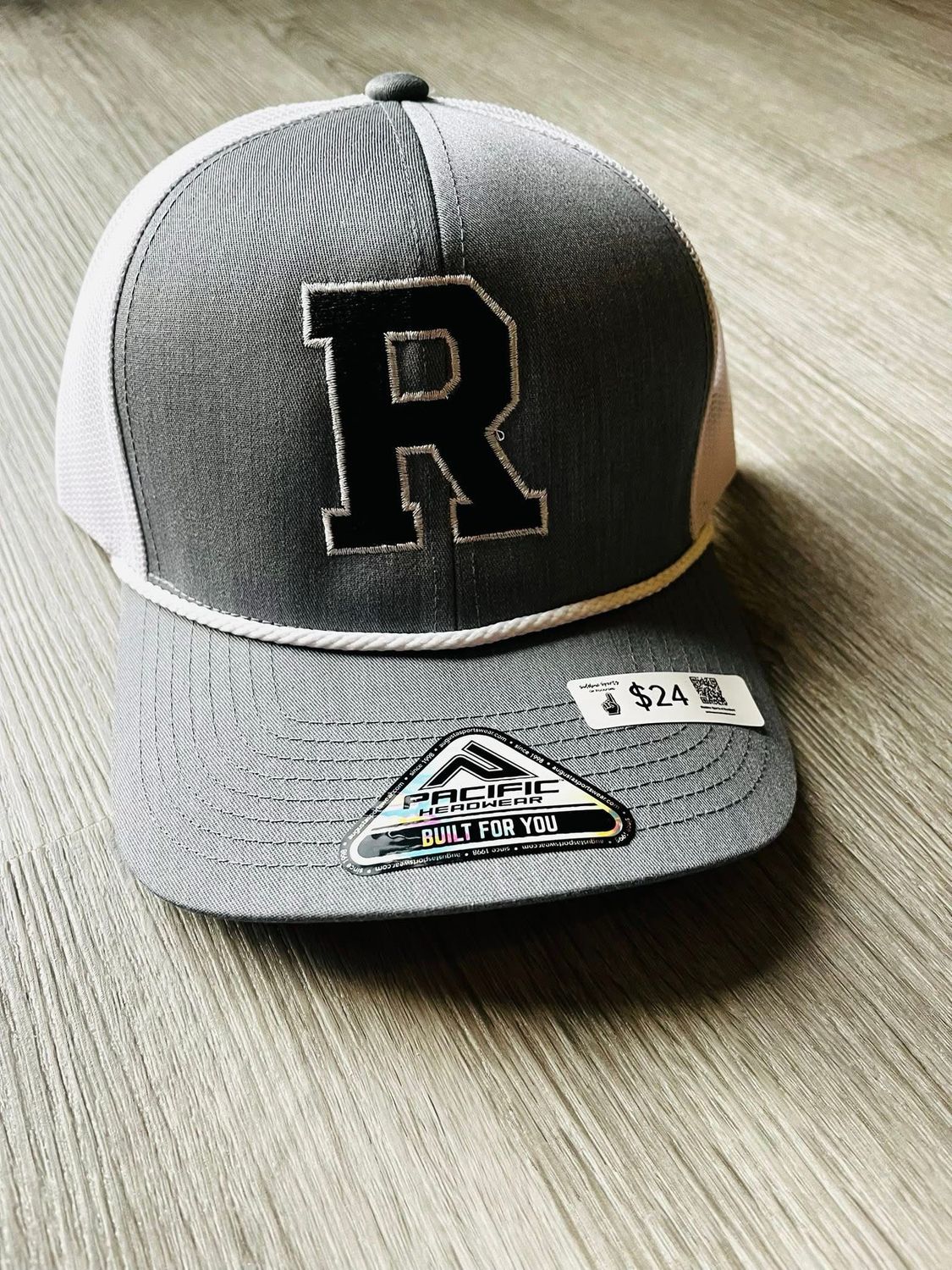 Grey &amp; White R Braided Rope Snapback Hat