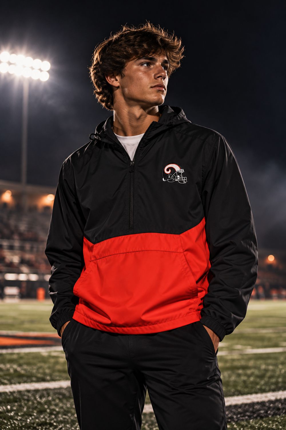 Orange &amp; Black Hooded Pullover Jacket