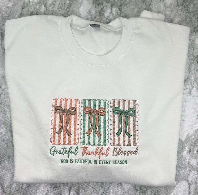 Embroidered Grateful Thankful Blessed Gildan Sweatshirt