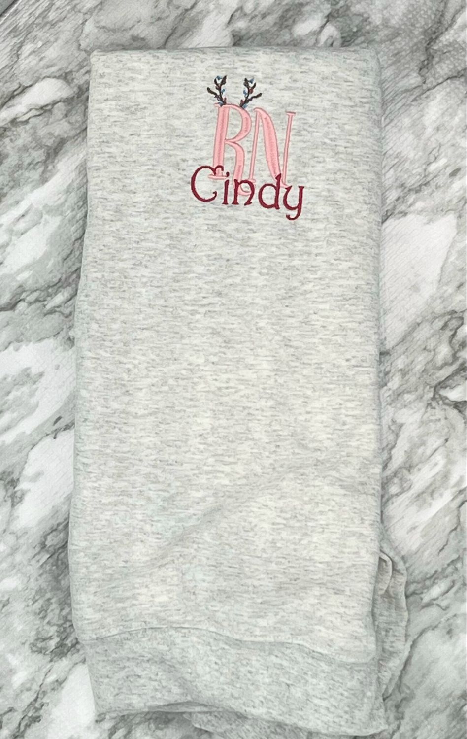 Customized Christmas Embroidered Medical Profession Gildan Sweatshirt (Reindeer Antlers )