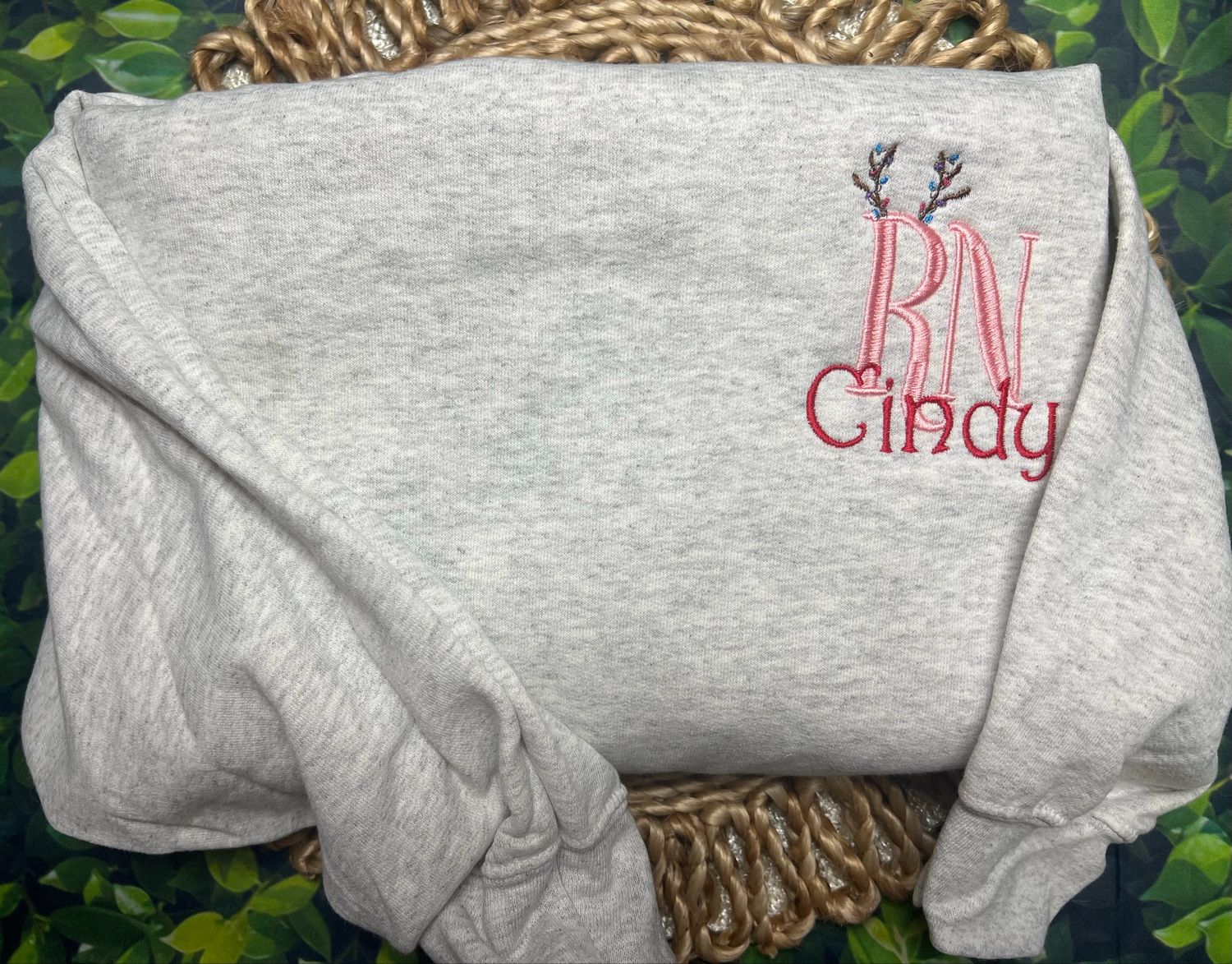 Customized Christmas Embroidered Medical Profession Gildan Sweatshirt (Reindeer Antlers )