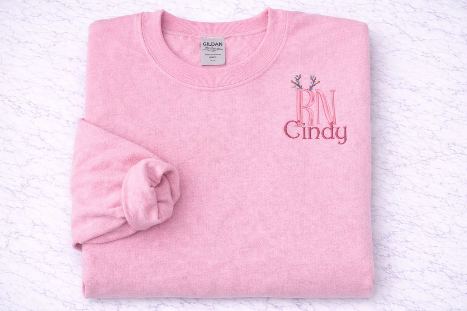 Customized Christmas Embroidered Medical Profession Gildan Sweatshirt (Reindeer Antlers )