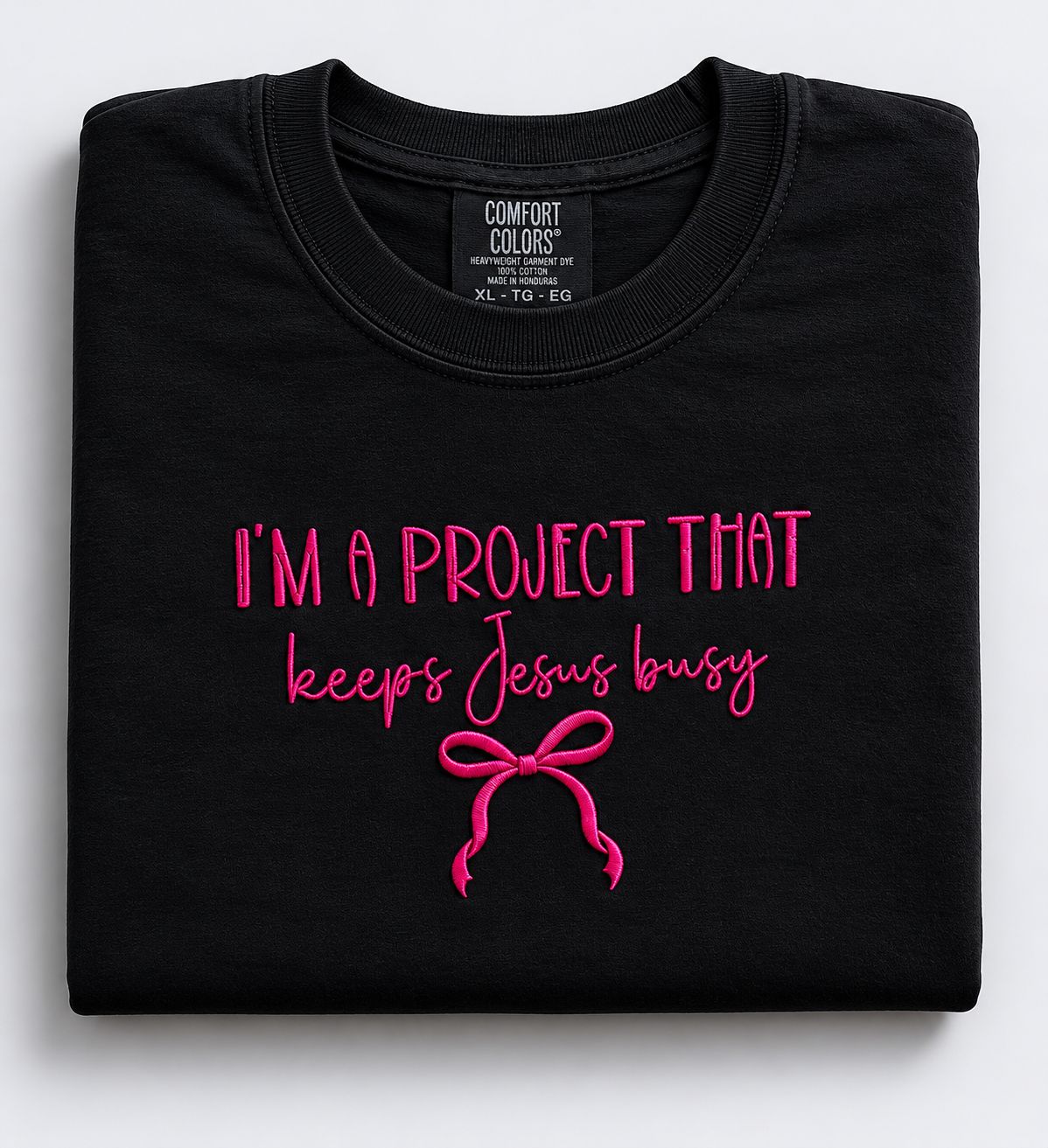 Christian Embroidered Comfort Colors Shirt | I’m A Project That Keeps Jesus Busy Tee | Faith Based Embroidered T-Shirt