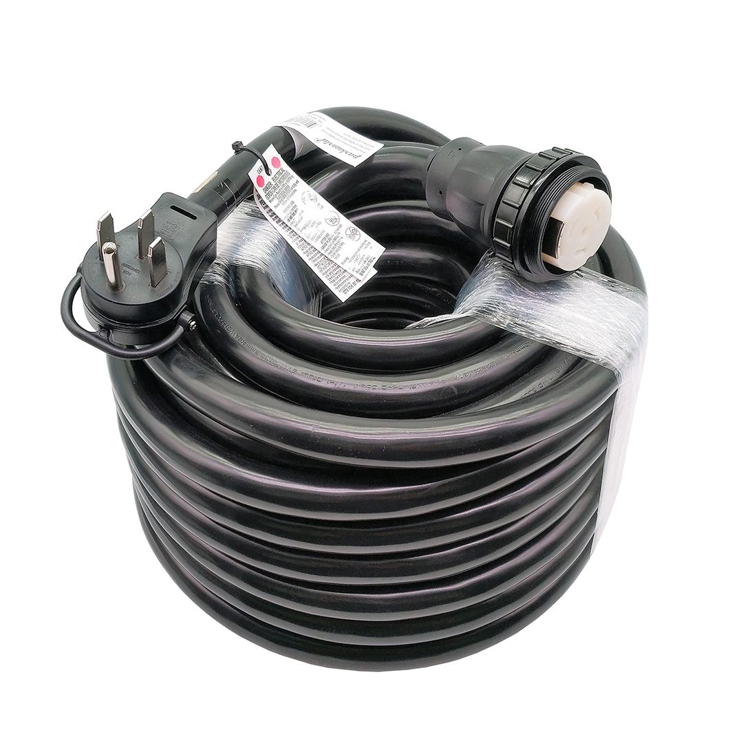 Heavy-duty 50A RV shore power locking power cord, 100 ft.