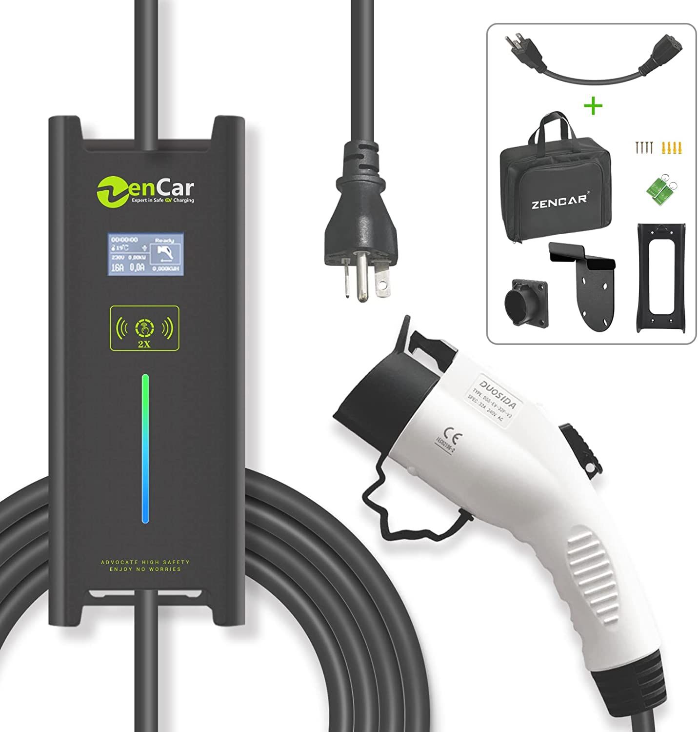 ZenCar 6-16A Adjustable 120-240V EV Charger EVSE with Timer and Wall Mount, Condition: New