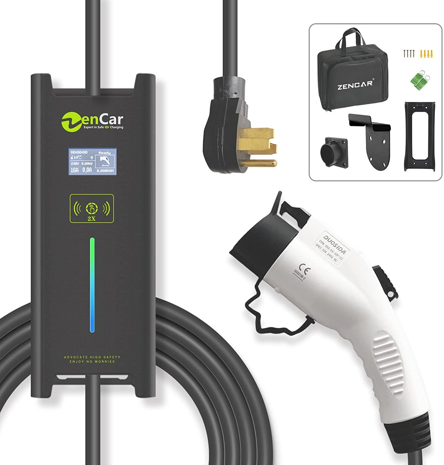 ZenCar 10-40A Adjustable EV Charger EVSE with Timer and Wall Mount, Condition: New