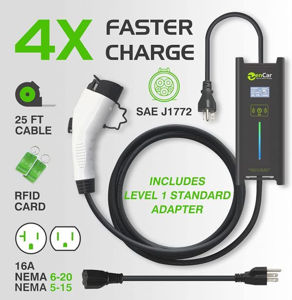 ZenCar 6-16A Adjustable 120-240V EV Charger EVSE with Timer and Wall Mount