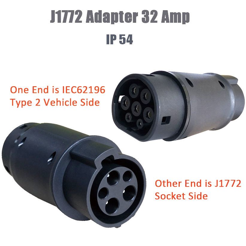 US to European Type 1 (J1772) to Type 2 (IEC / Mennekes) EV Adapter, Configuration: Compact Adapter