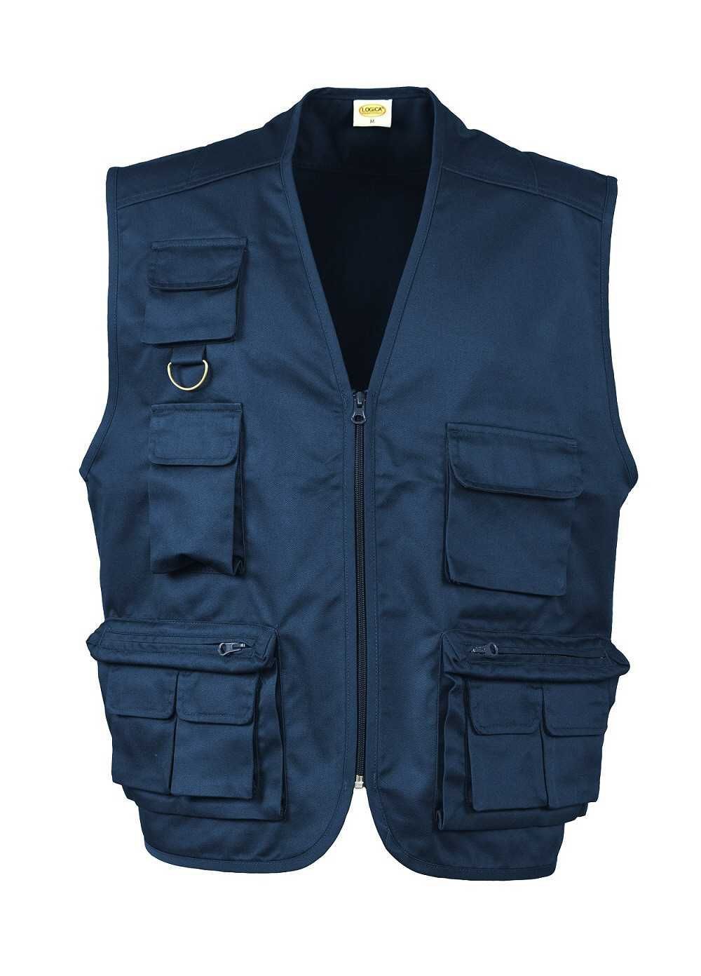 GILET MULTITASCHE POLY/COT.BLU