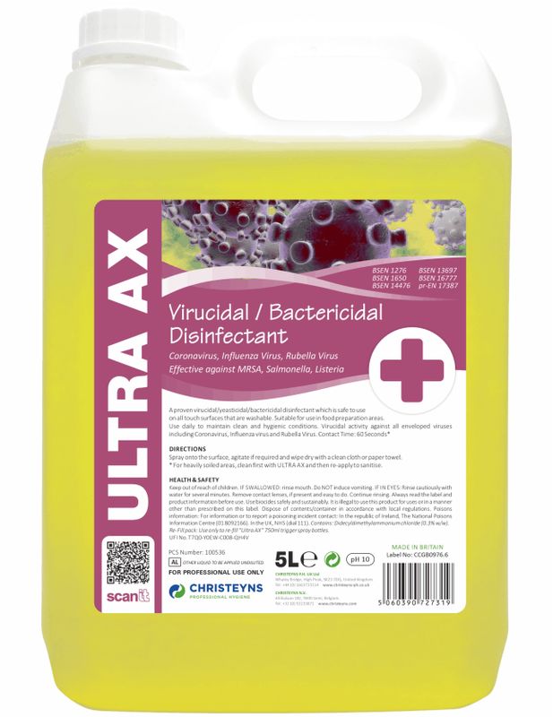 Ultra Ax Virucidal/Bactericidal Disinfectant 2x5ltr