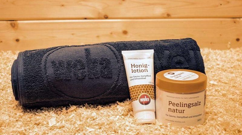 Geschenkset &quot;Verwöhn dich&quot; Peelingsalz, Honiglotion und Saunahandtuch anthr.