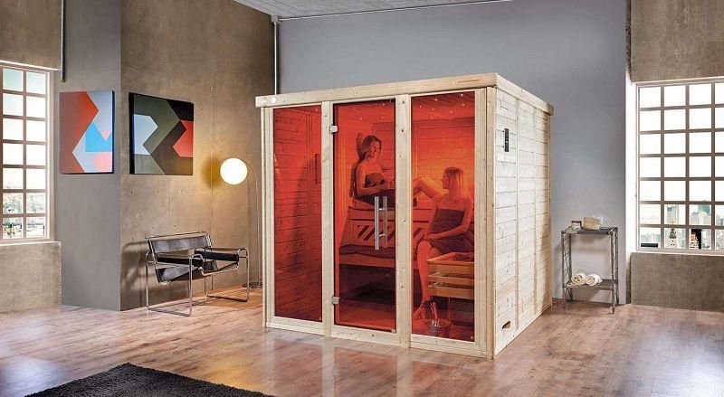 weka Design-Sauna KEMI PANORAMA 3 inkl. Saunaofen 7,5 kW BioS inkl. Farbvisionen Set A