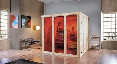 weka Design-Sauna KEMI PANORAMA 3 inkl. Saunaofen 7,5 kW BioS inkl. Farbvisionen Set A