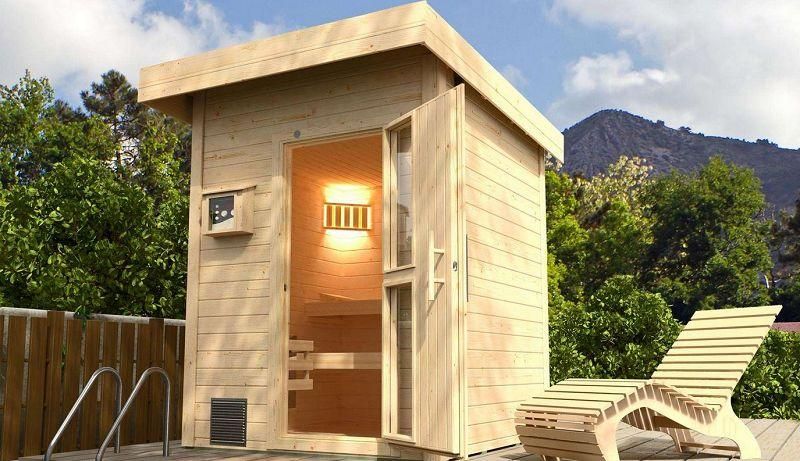 weka Saunahaus NAANTALI inkl. Saunaofen 9,0 kW OS , mit Sauna-Spezial-Leuchtenset und selbstklebender Dachbahn silbergrau