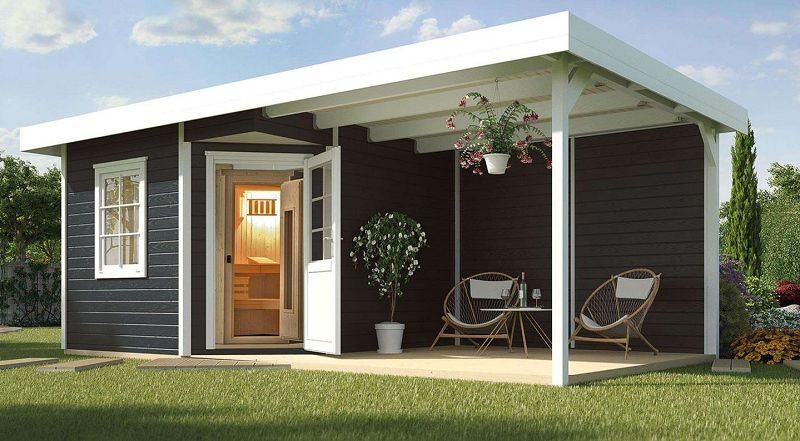 weka Saunahaus 28 mm SALO 2 anthrazit/weiss mit Lounge 300 cm