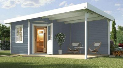 weka Saunahaus 28 mm SALO 2 grau/weiss mit Lounge 300 cm