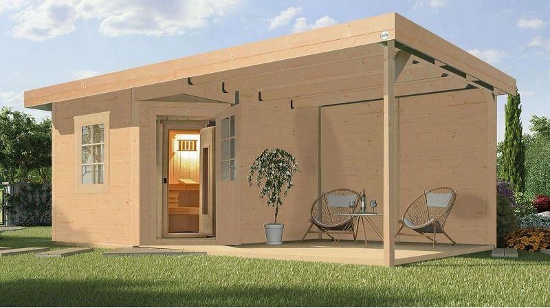 weka Saunahaus 28 mm SALO 2 natur mit Lounge 300 cm
